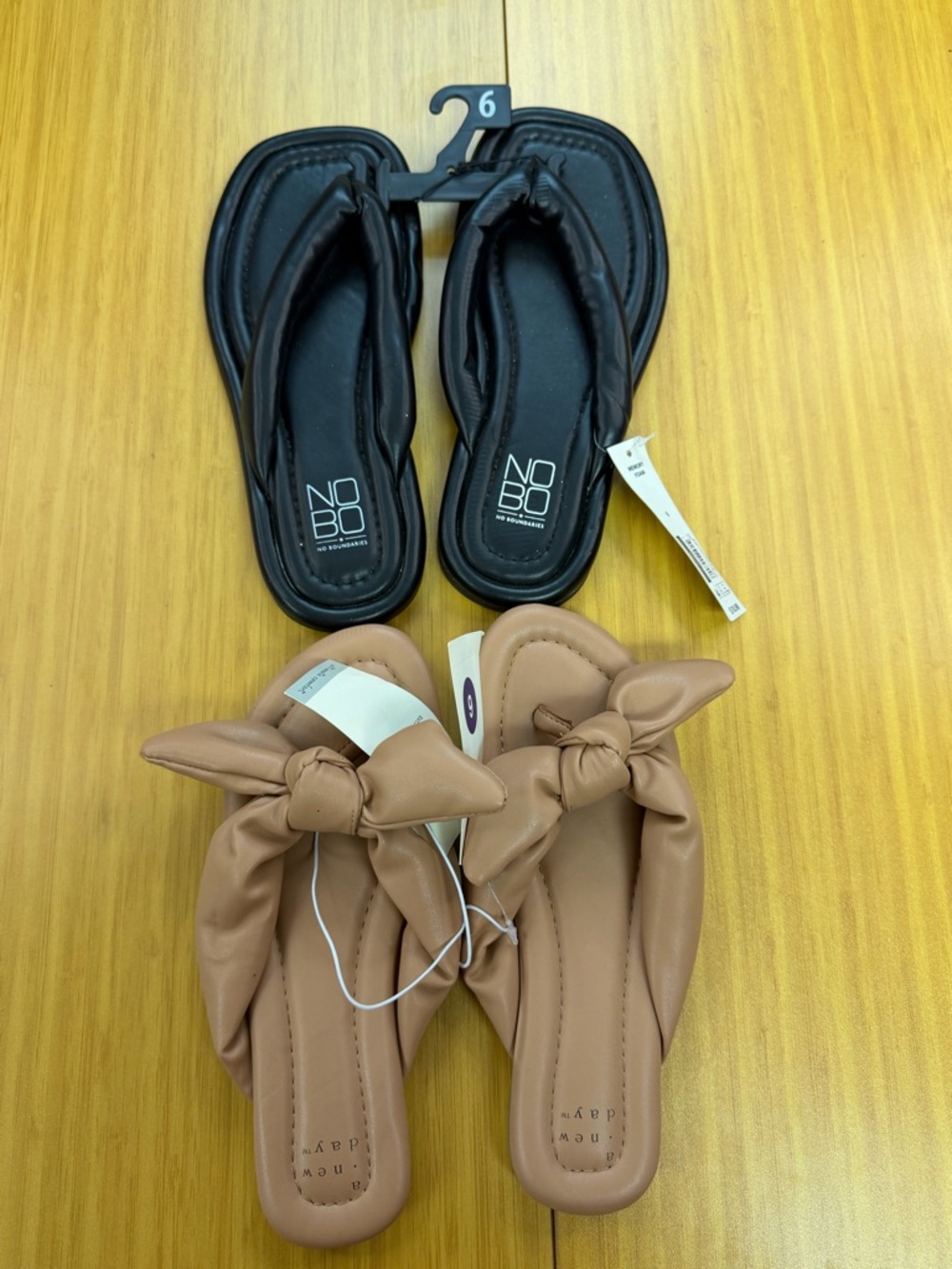 Lot Of 2 Women's Tan Slip-On  Bow Sandals - A New Day™ sz 6 No Bo Black Size 6